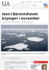 Isen i Barentshavet krympet i november