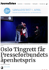 Oslo Tingrett får Presseforbundets åpenhetspris