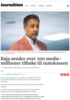 Raja sender over 200 medie-millioner tilbake til statskassen