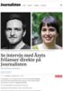 Se intervju med Årets frilanser direkte på Journalisten