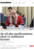 Sp vil øke mediestøtten med 72 millioner kroner