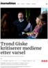 Trond Giske kritiserer mediene etter varsel